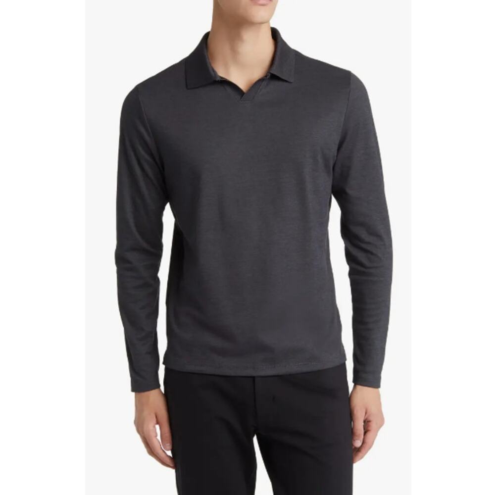 Robert Barakett Adison Long Sleeve Johnny Collar Polo in Charcoal Gray Size S